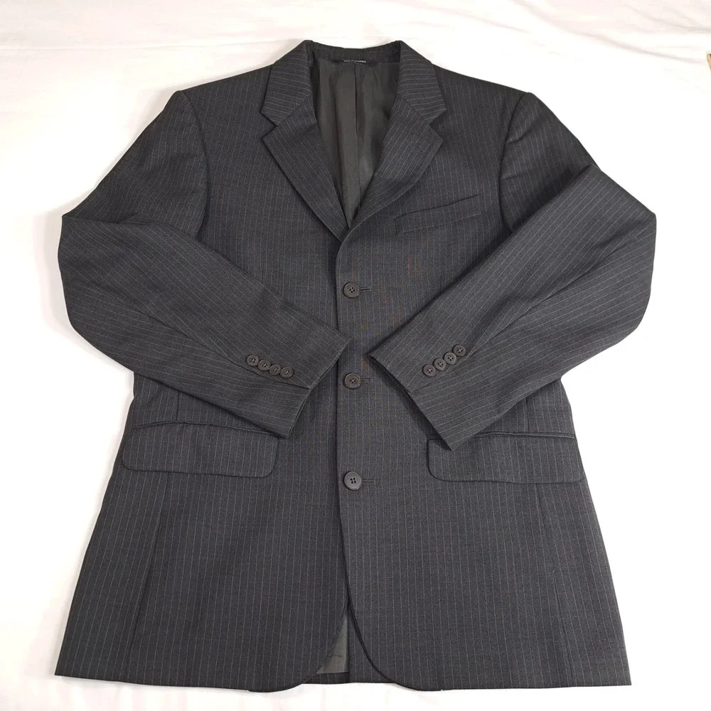 Structure Men's Blazer Jacket 38R Gray‎ Pinstripe 3 Button 100% Wool Business
